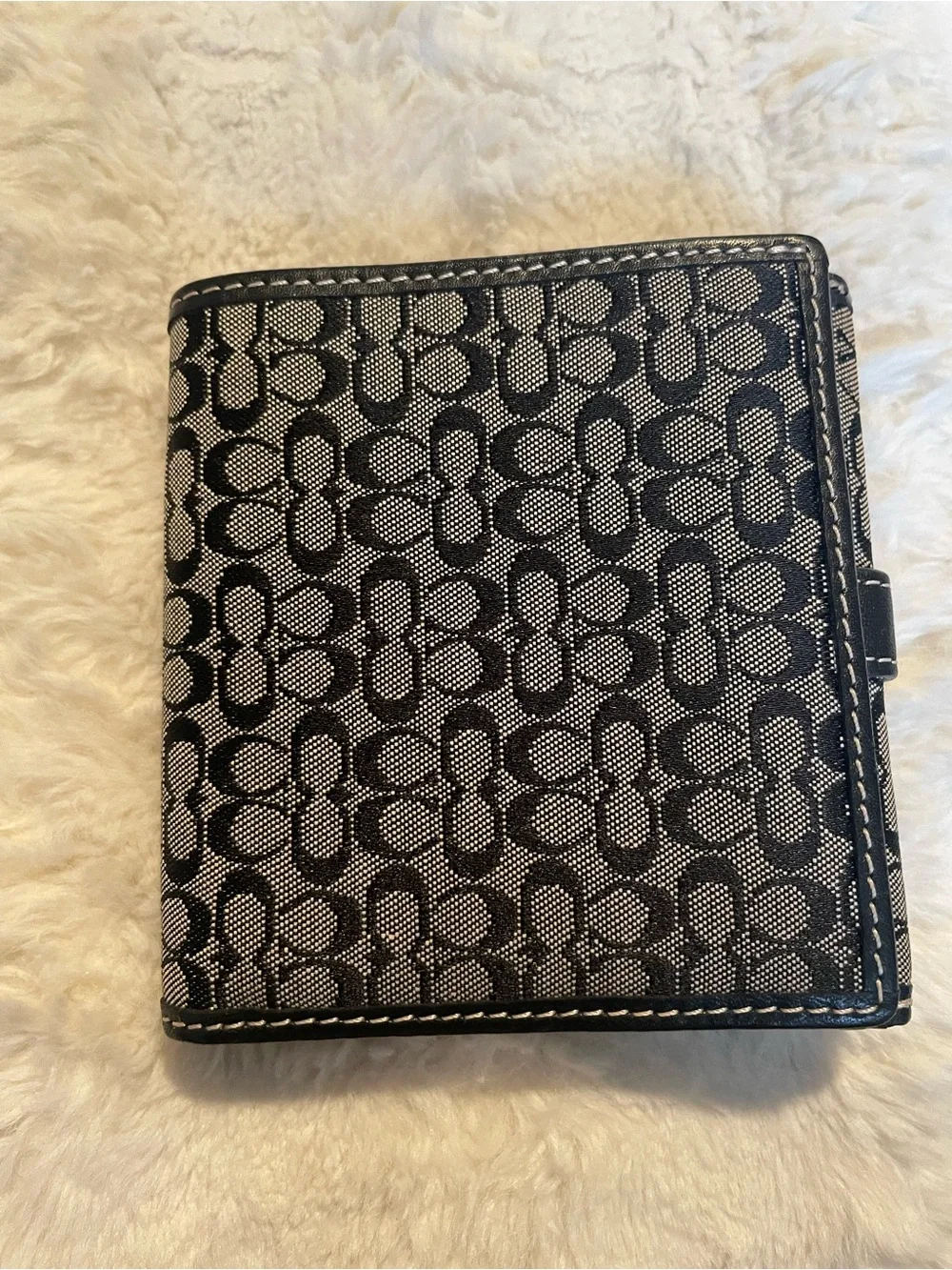 Coach Vintage Black Signature Canvas Wallet with Silver Buckle Accent